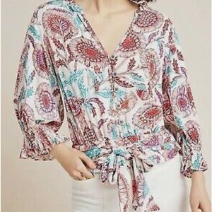 New NWOT Anthropologie Tugboat Floral Saraya Blouse Large L